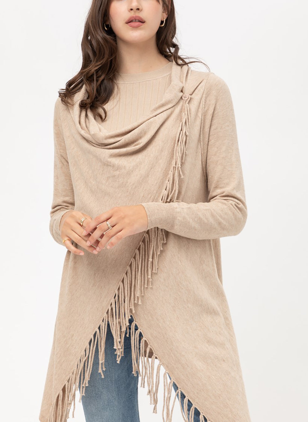 Women's Boho Open Front Sweater Cardigans - Fringed Draped Poncho Wrap Cardigan