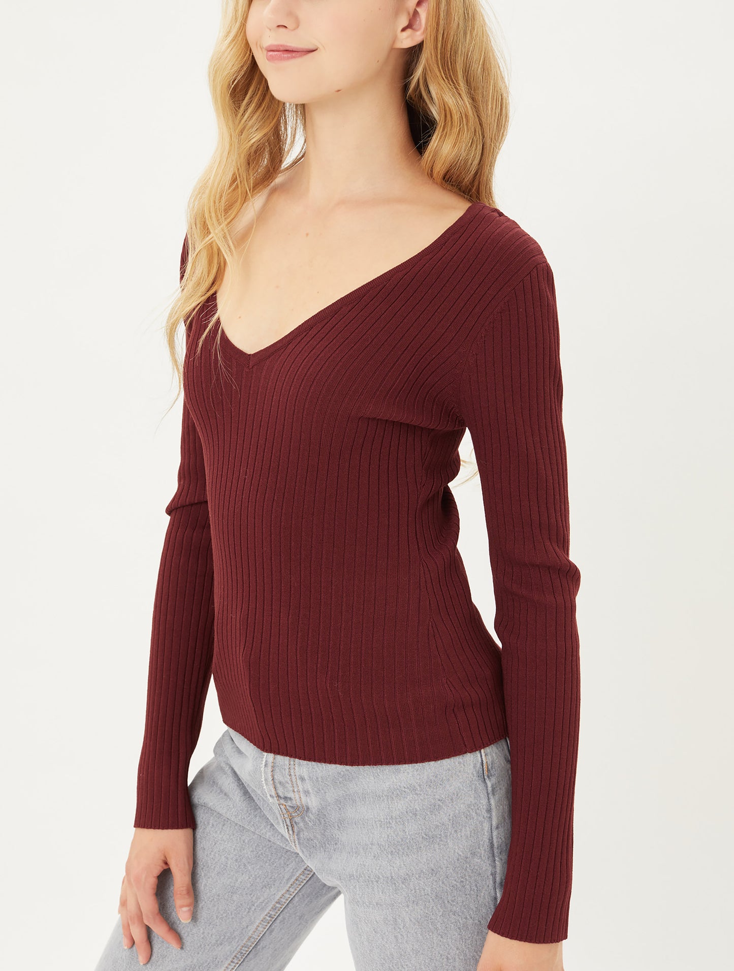 Women’s Pullover Slim Fit Ribbed Long Sleeve Sweater - V-Neck Basic Sweater Top LT9916WM