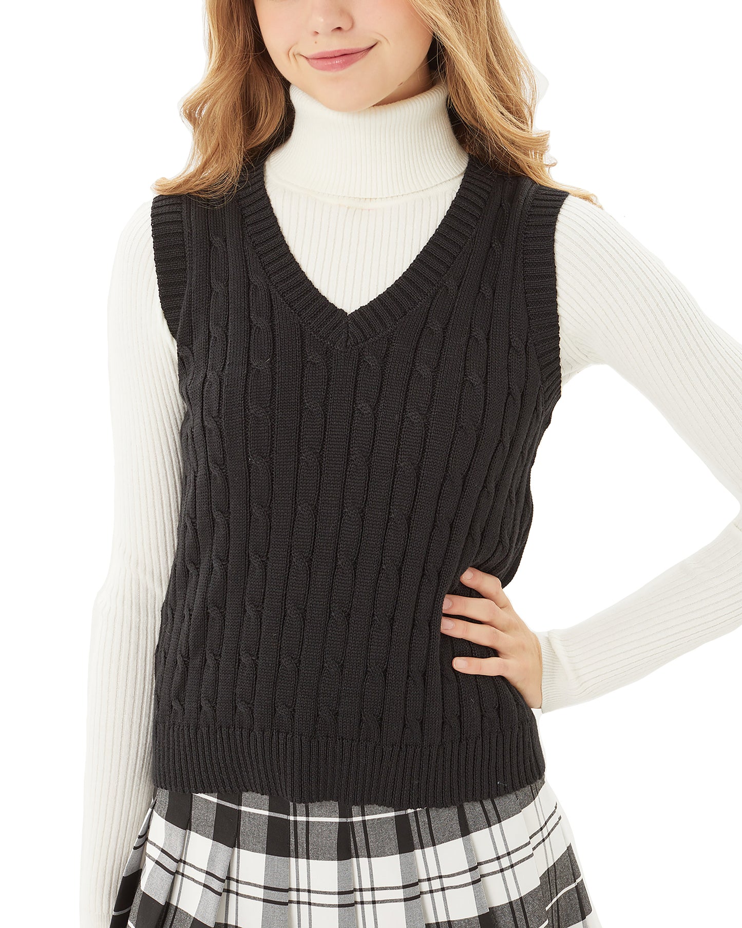 Womens Casual V-Neck Sweater Vest – Solid Sleeveless Pullover Sweater Top Lt9978ws