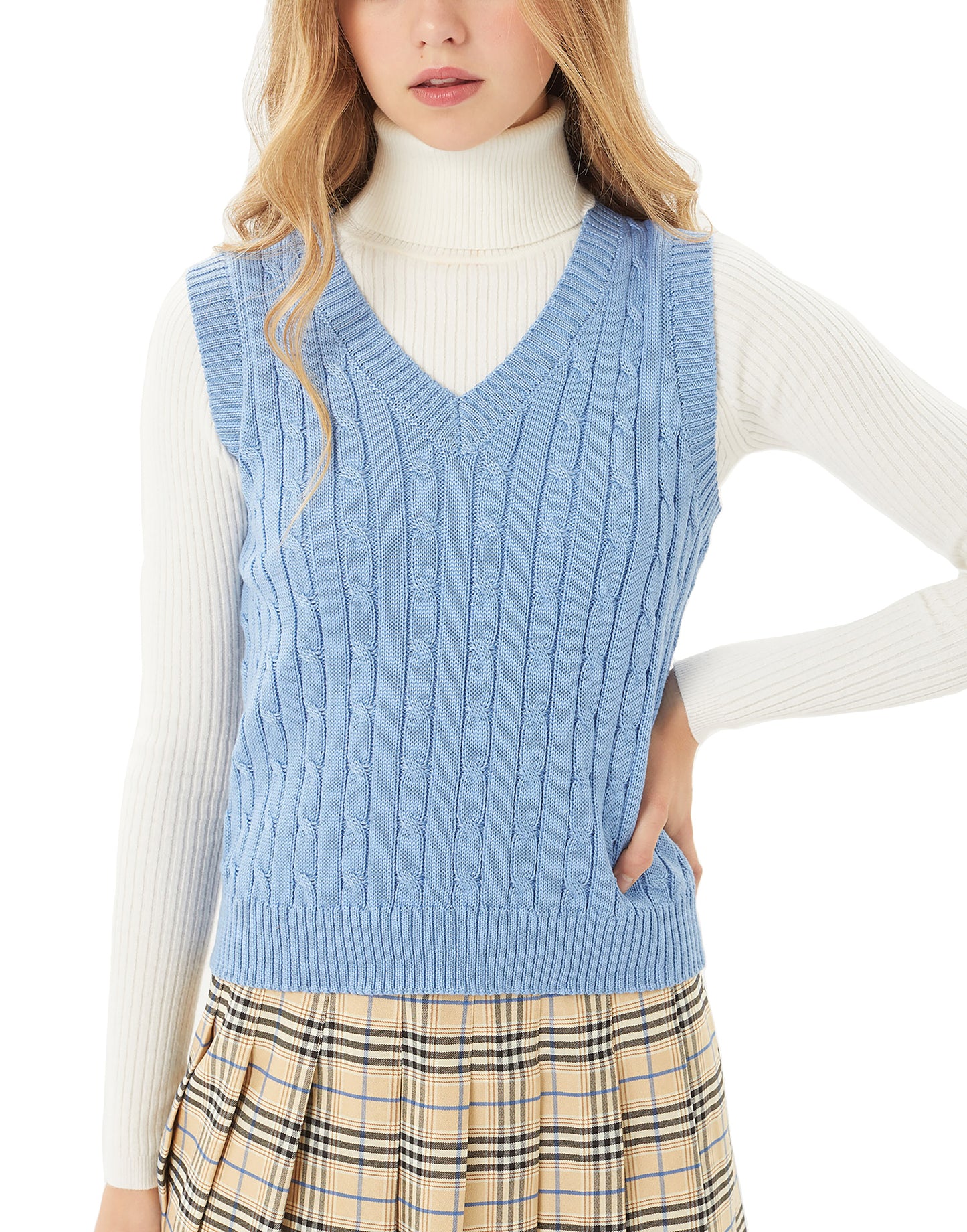 Womens Casual V-Neck Sweater Vest – Solid Sleeveless Pullover Sweater Top Lt9978ws