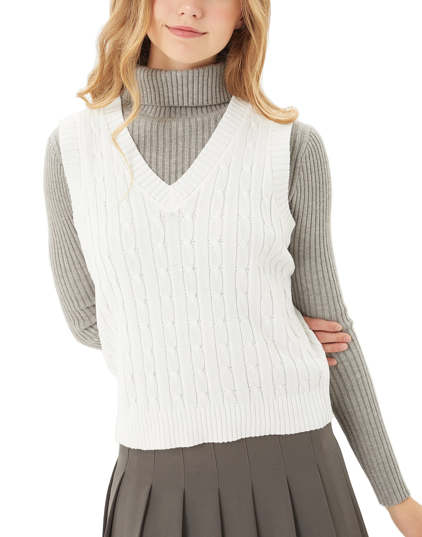 Womens Casual V-Neck Sweater Vest – Solid Sleeveless Pullover Sweater Top Lt9978ws