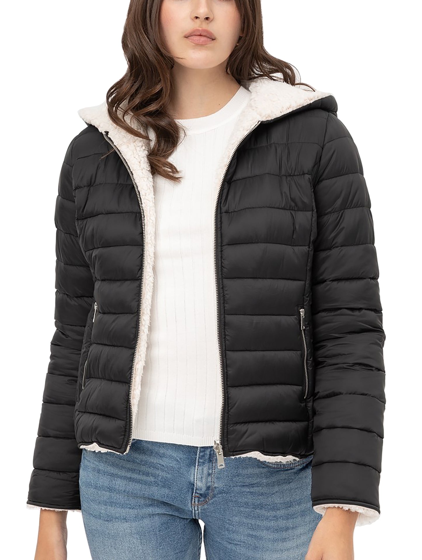 Women's Reversible Faux Fur Quilted Puffer Hooded Jacket LTJ8014