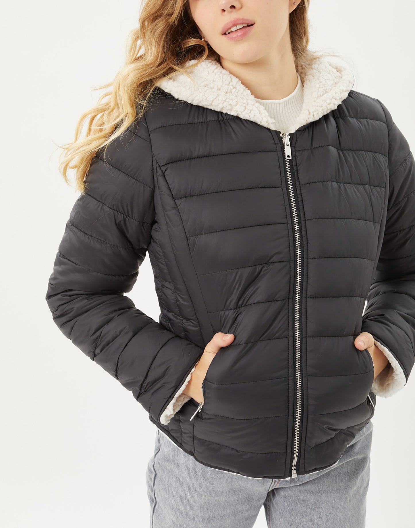 Women's Reversible Faux Fur Quilted Puffer Hooded Jacket LTJ8014