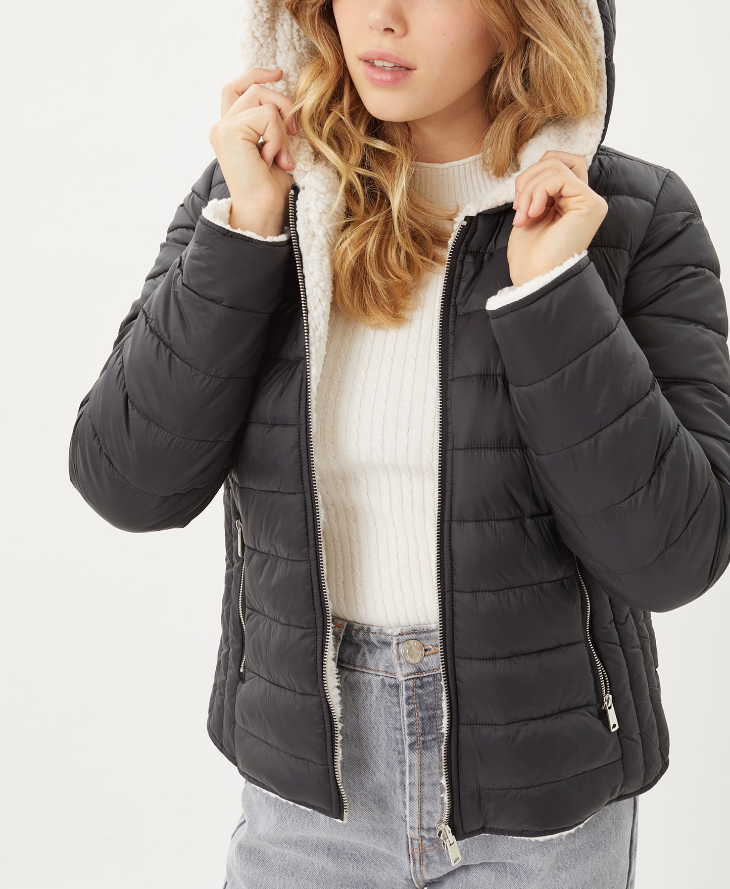 Women's Reversible Faux Fur Quilted Puffer Hooded Jacket LTJ8014