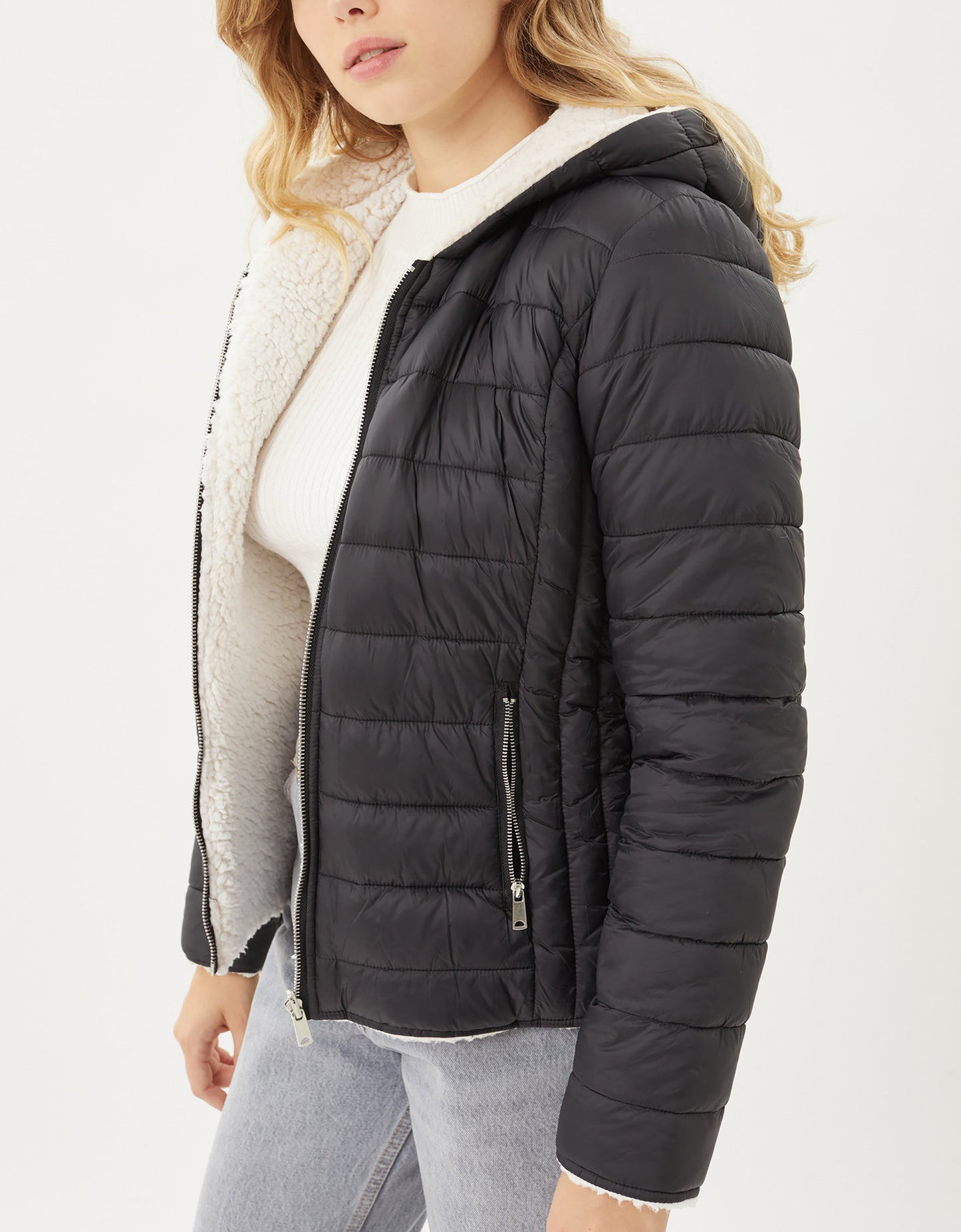 Women's Reversible Faux Fur Quilted Puffer Hooded Jacket LTJ8014