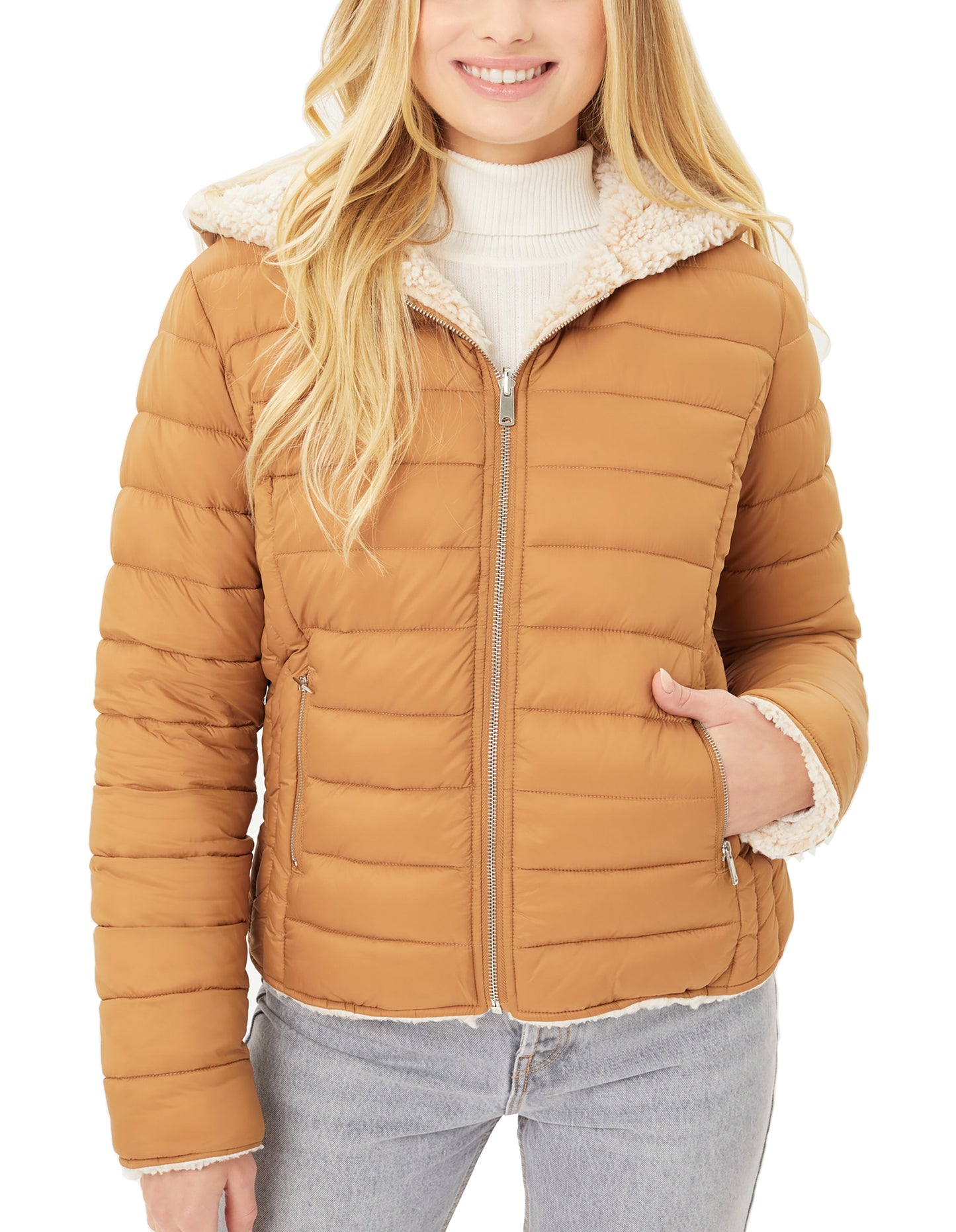 Women's Reversible Faux Fur Quilted Puffer Hooded Jacket LTJ8014