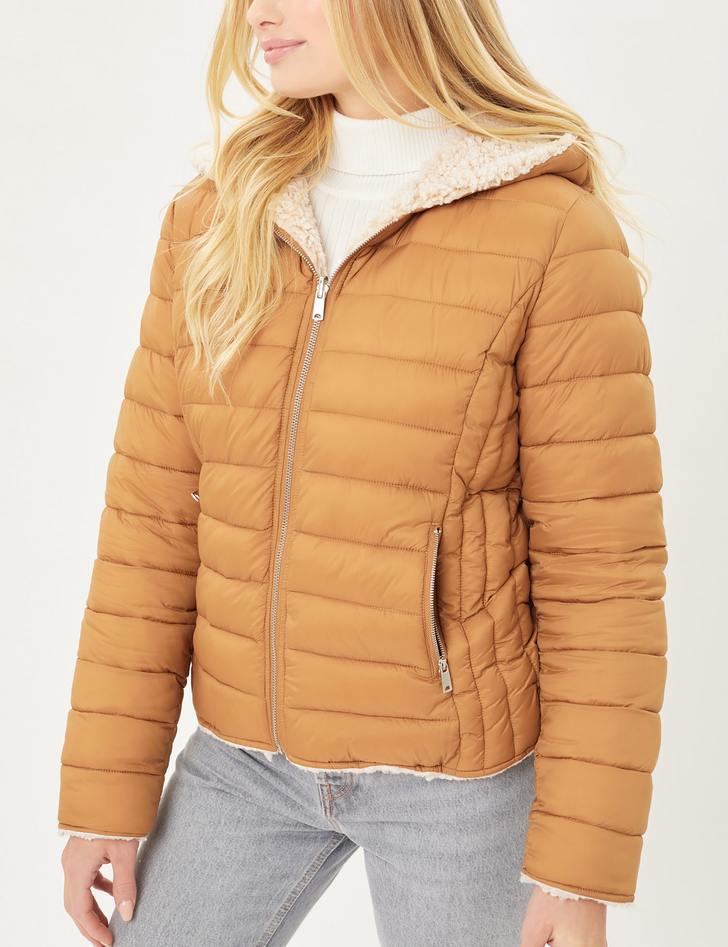 Women's Reversible Faux Fur Quilted Puffer Hooded Jacket LTJ8014