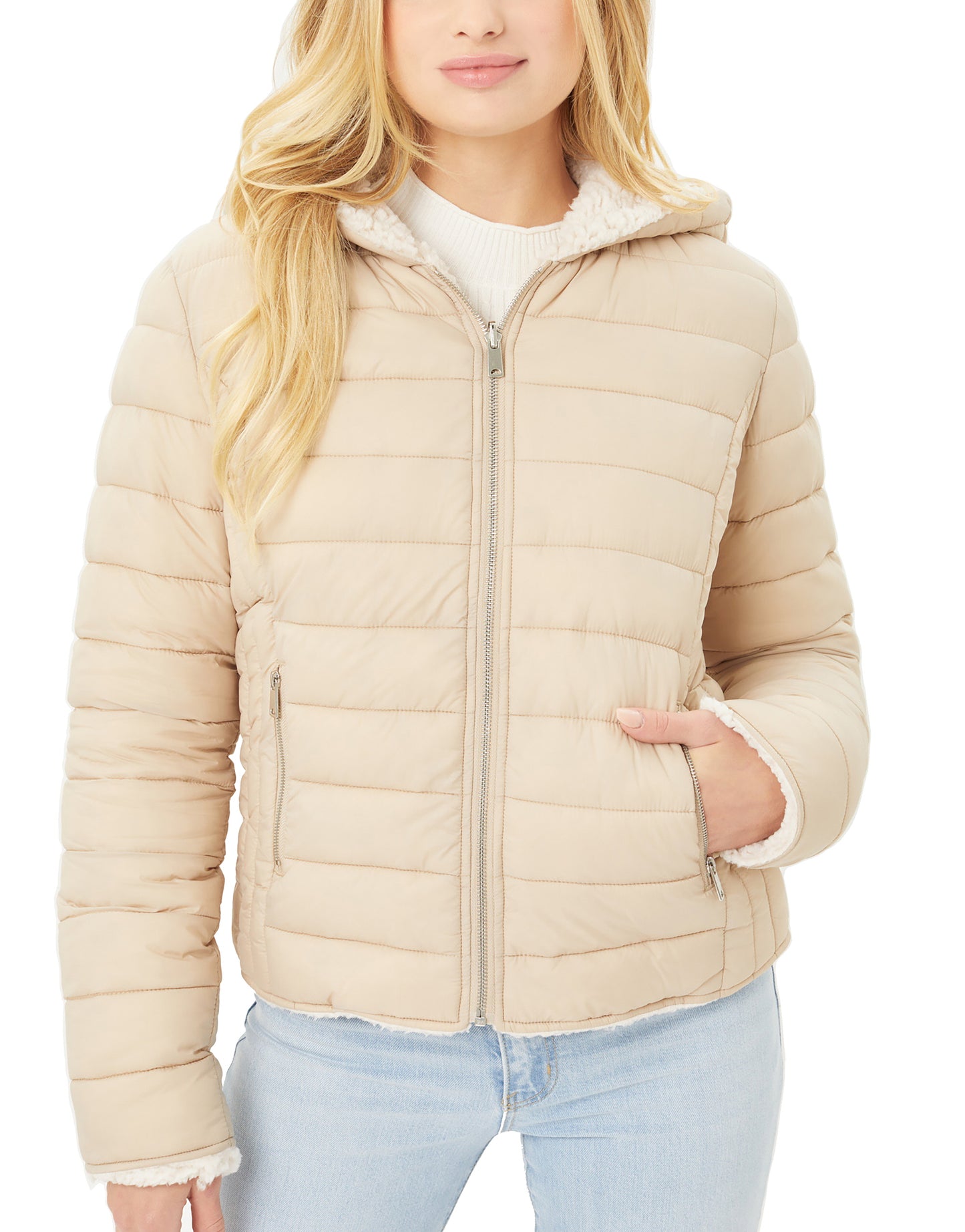 Women's Reversible Faux Fur Quilted Puffer Hooded Jacket LTJ8014