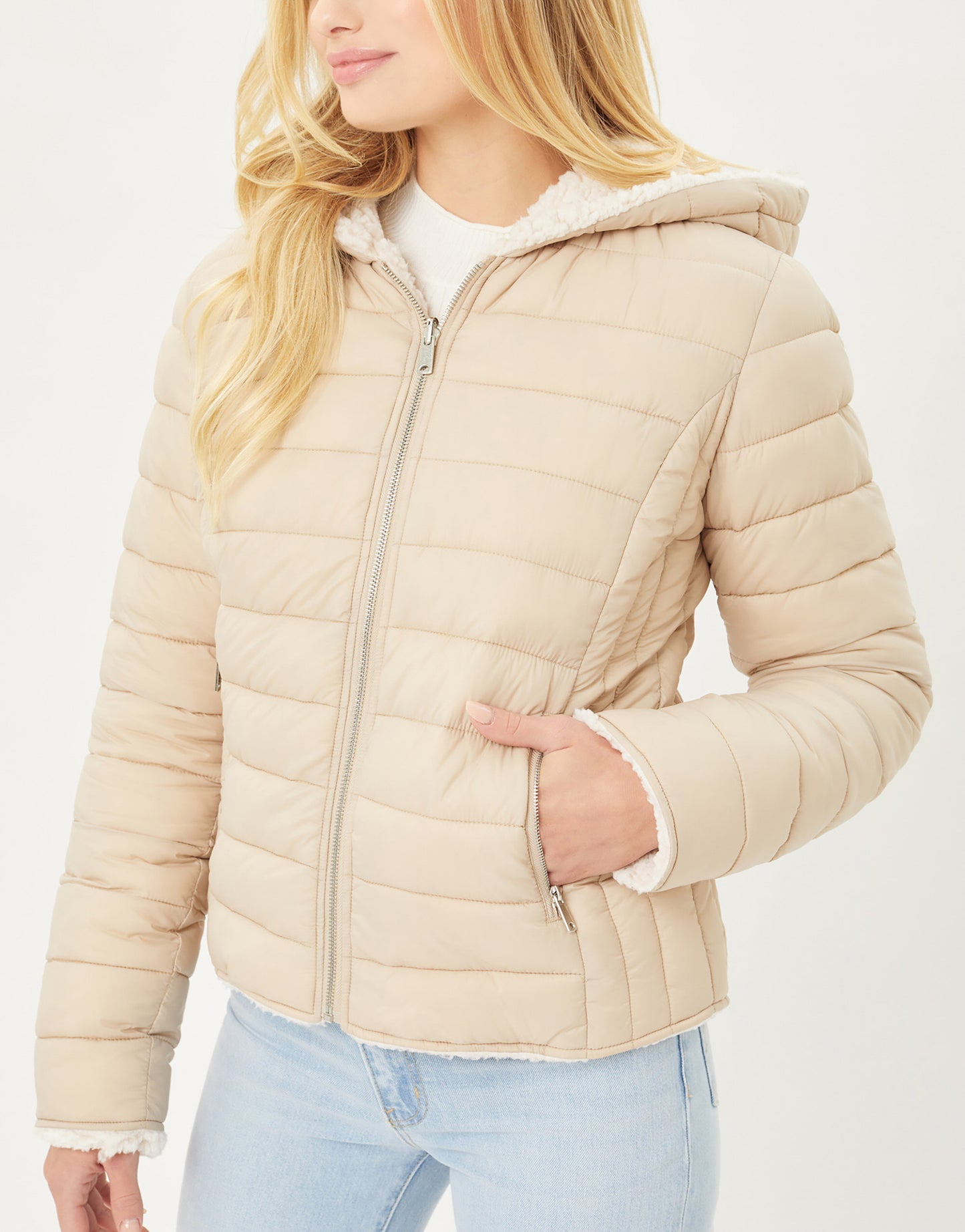 Women's Reversible Faux Fur Quilted Puffer Hooded Jacket LTJ8014