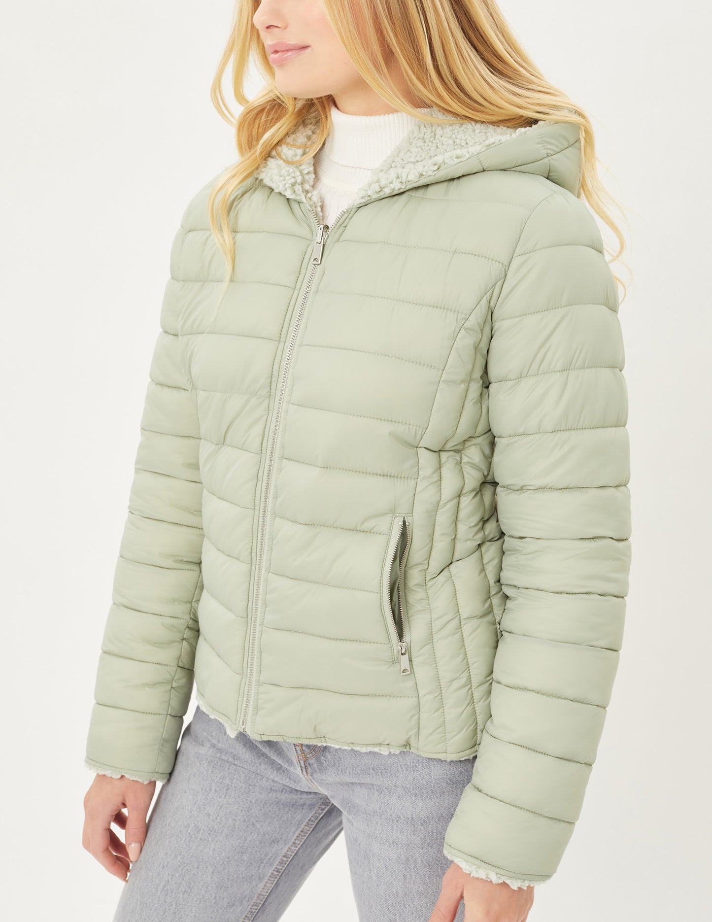 Women's Reversible Faux Fur Quilted Puffer Hooded Jacket LTJ8014