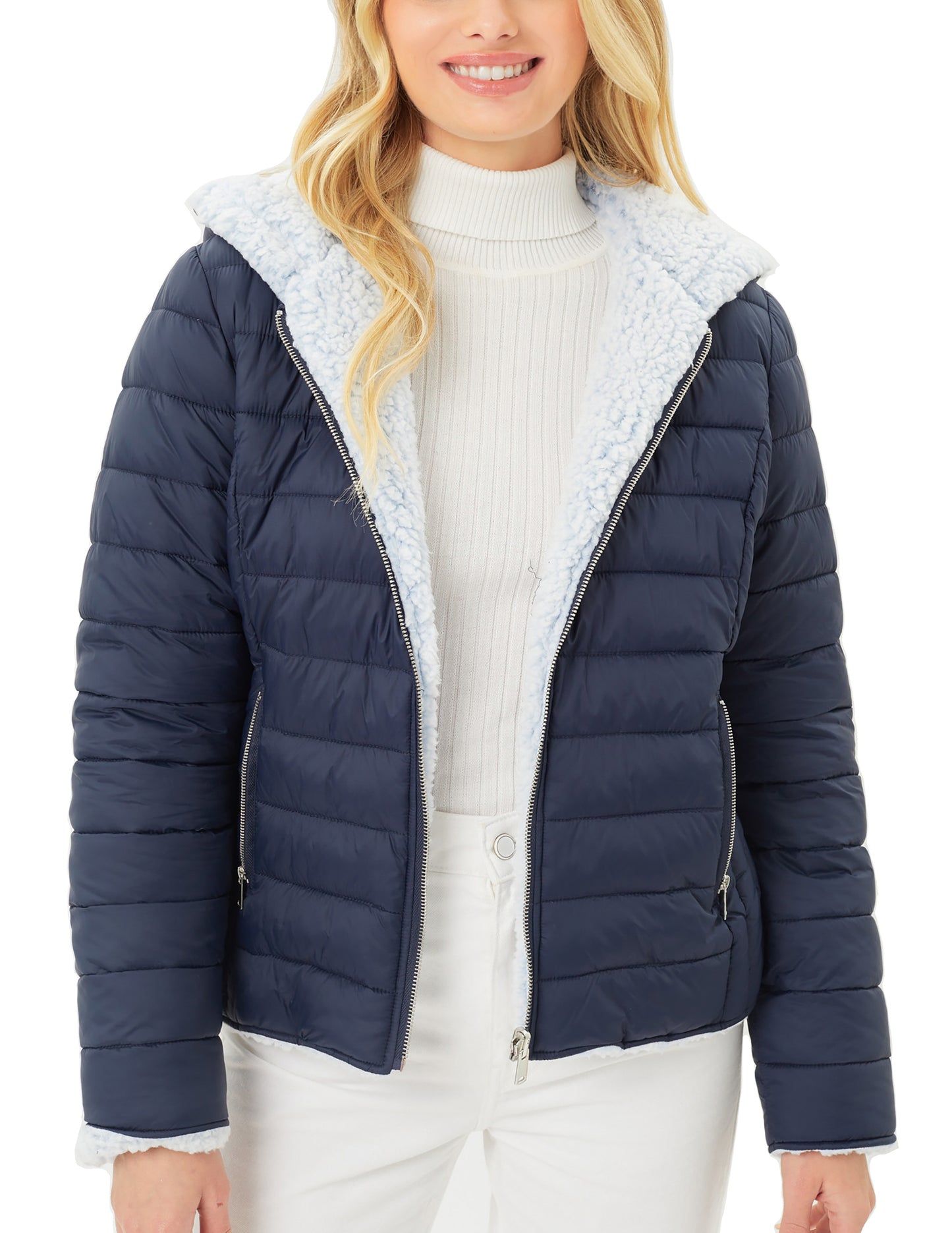 Women's Reversible Faux Fur Quilted Puffer Hooded Jacket LTJ8014