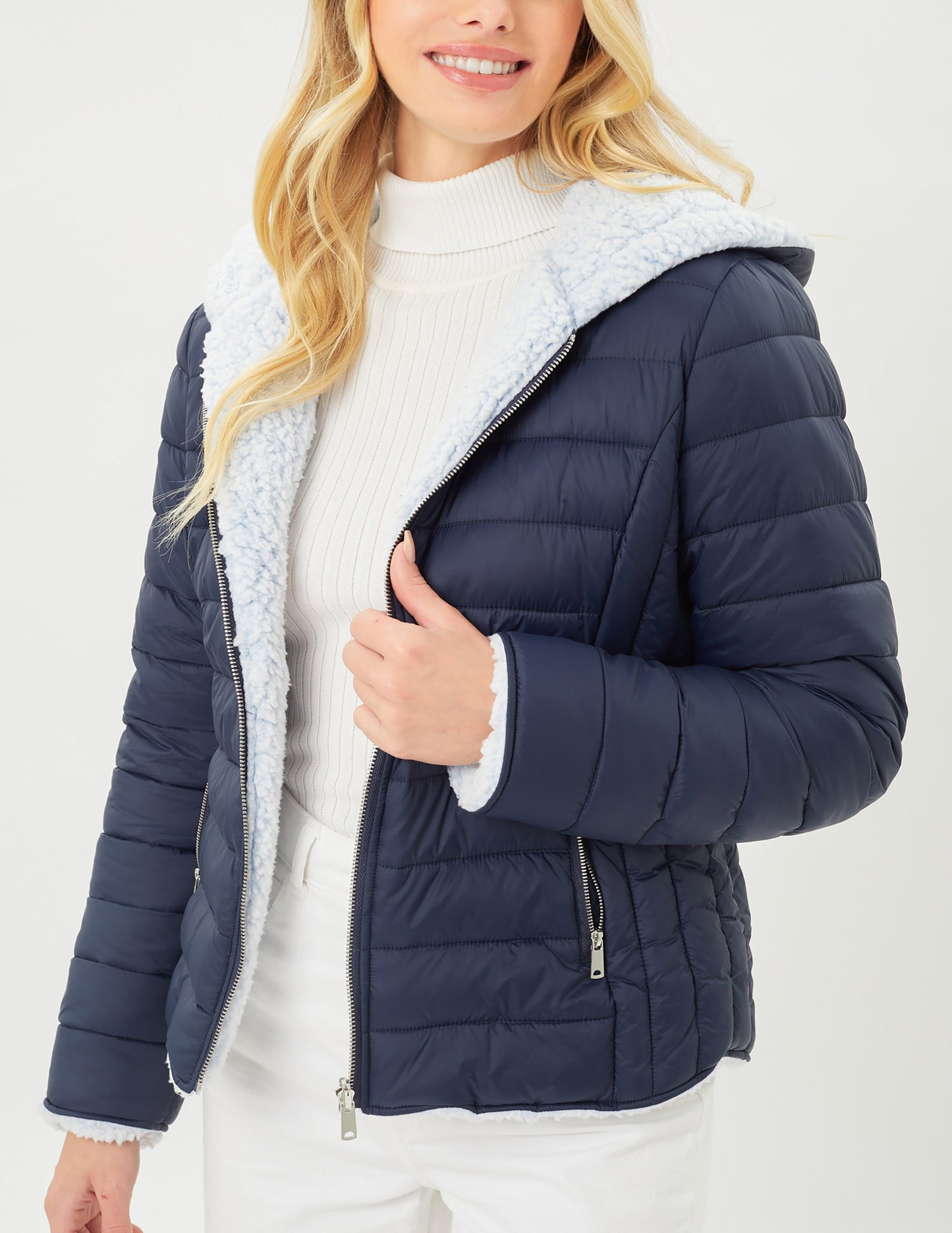 Women's Reversible Faux Fur Quilted Puffer Hooded Jacket LTJ8014