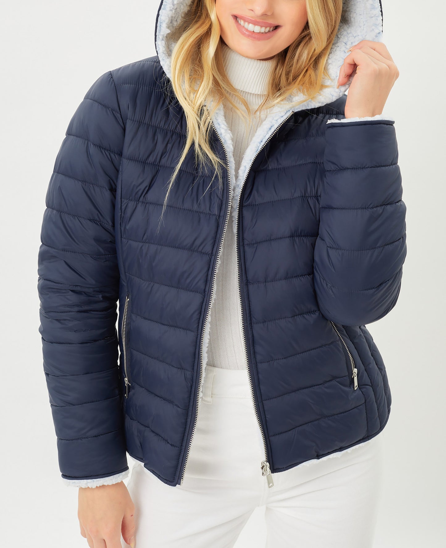 Women's Reversible Faux Fur Quilted Puffer Hooded Jacket LTJ8014