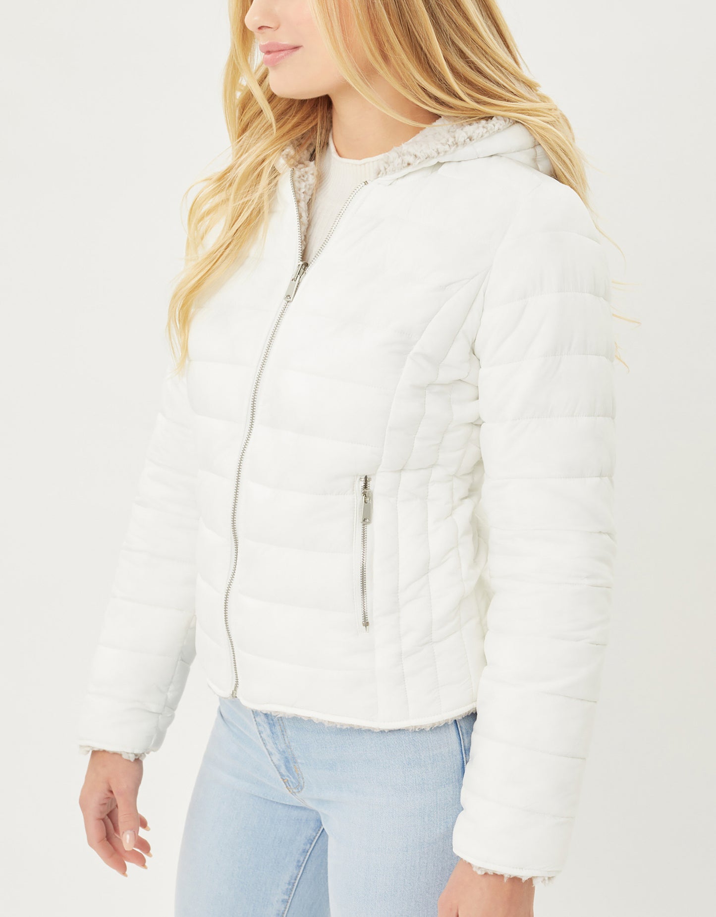 Women's Reversible Faux Fur Quilted Puffer Hooded Jacket LTJ8014