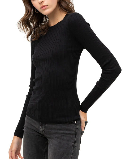 Women’s Pullover Slim Fit Ribbed Long Sleeve Sweater - Round Neck Basic Sweater Top