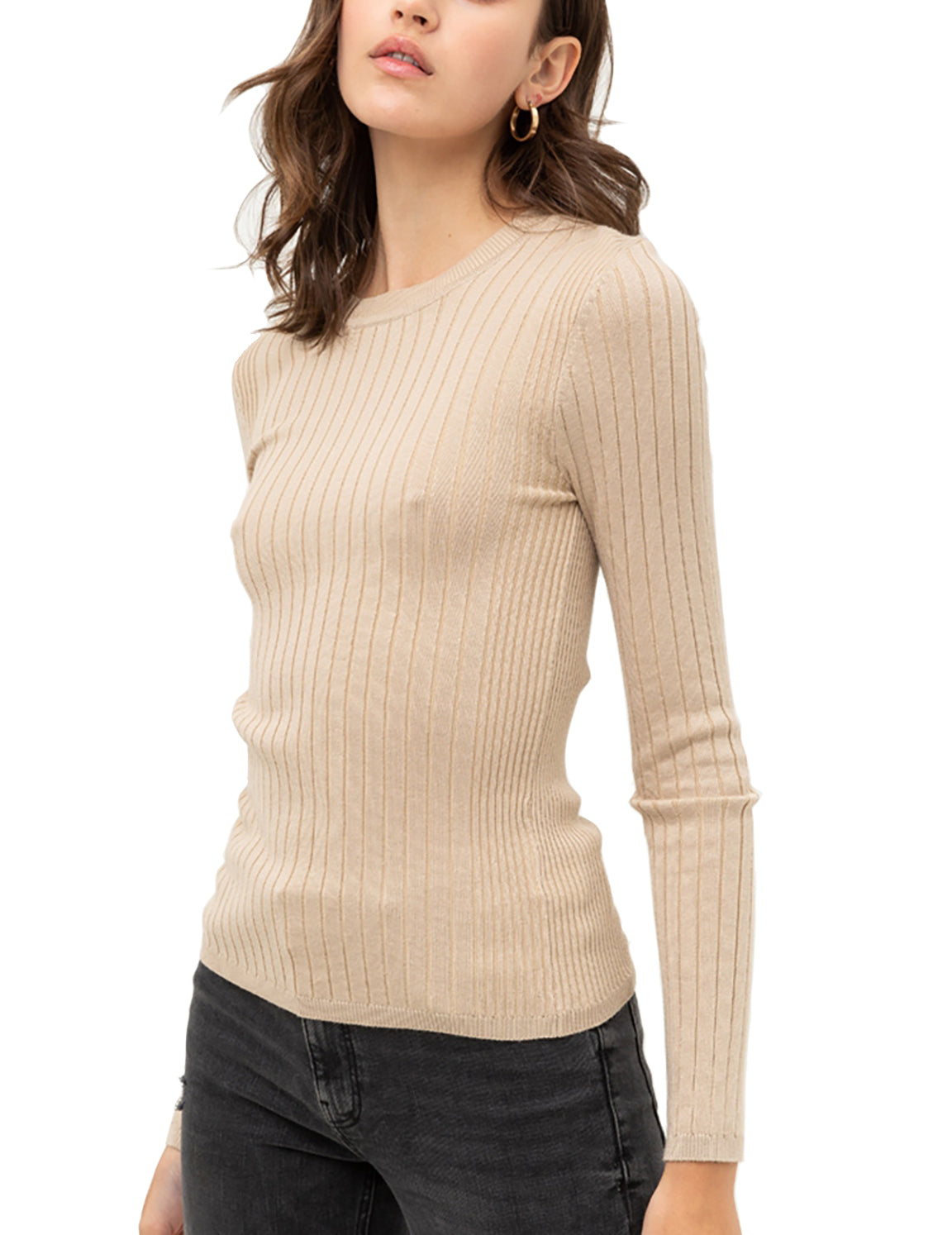 Women’s Pullover Slim Fit Ribbed Long Sleeve Sweater - Round Neck Basic Sweater Top