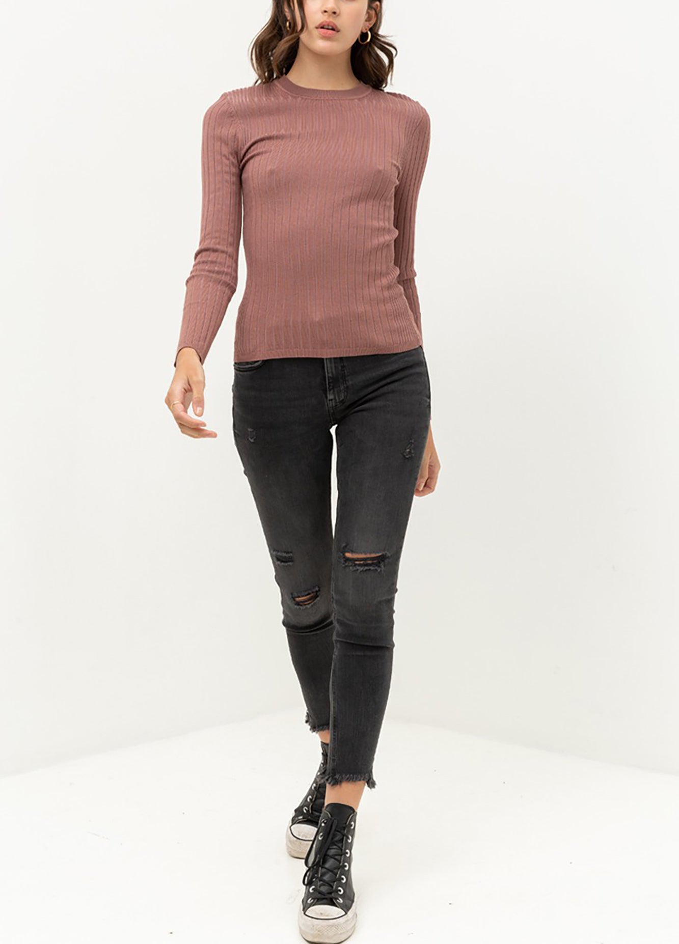 Women’s Pullover Slim Fit Ribbed Long Sleeve Sweater - Round Neck Basic Sweater Top