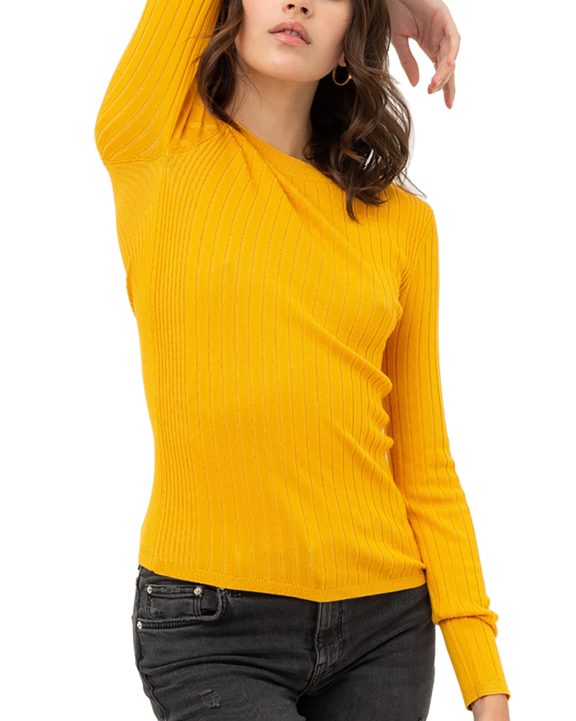 Women’s Pullover Slim Fit Ribbed Long Sleeve Sweater - Round Neck Basic Sweater Top