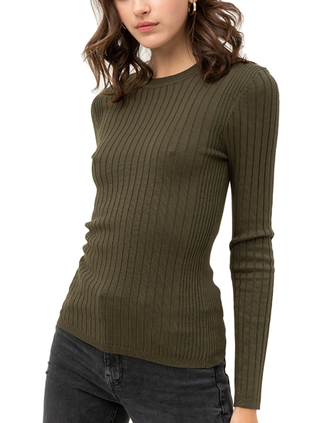 Women’s Pullover Slim Fit Ribbed Long Sleeve Sweater - Round Neck Basic Sweater Top