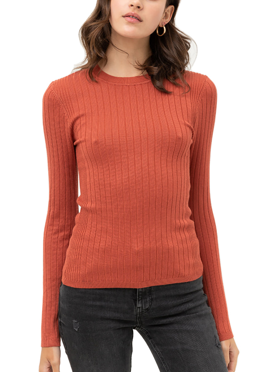 Women’s Pullover Slim Fit Ribbed Long Sleeve Sweater - Round Neck Basic Sweater Top