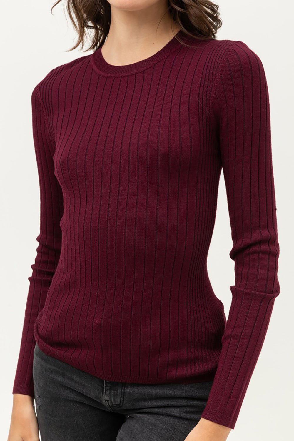 Women’s Pullover Slim Fit Ribbed Long Sleeve Sweater - Round Neck Basic Sweater Top