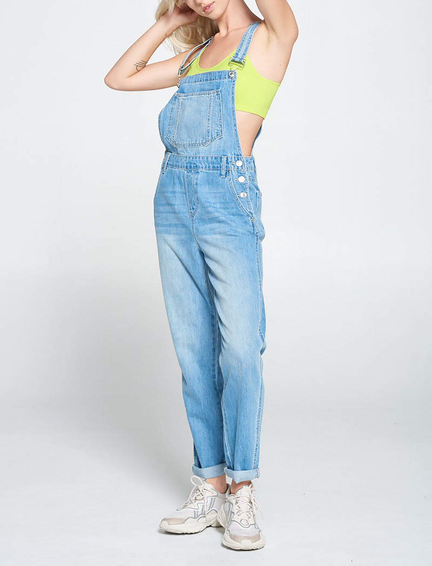 Womens Summer Cute Relax Fit Rolled Hem Bib Jumpsuit Denim Overalls TR171L