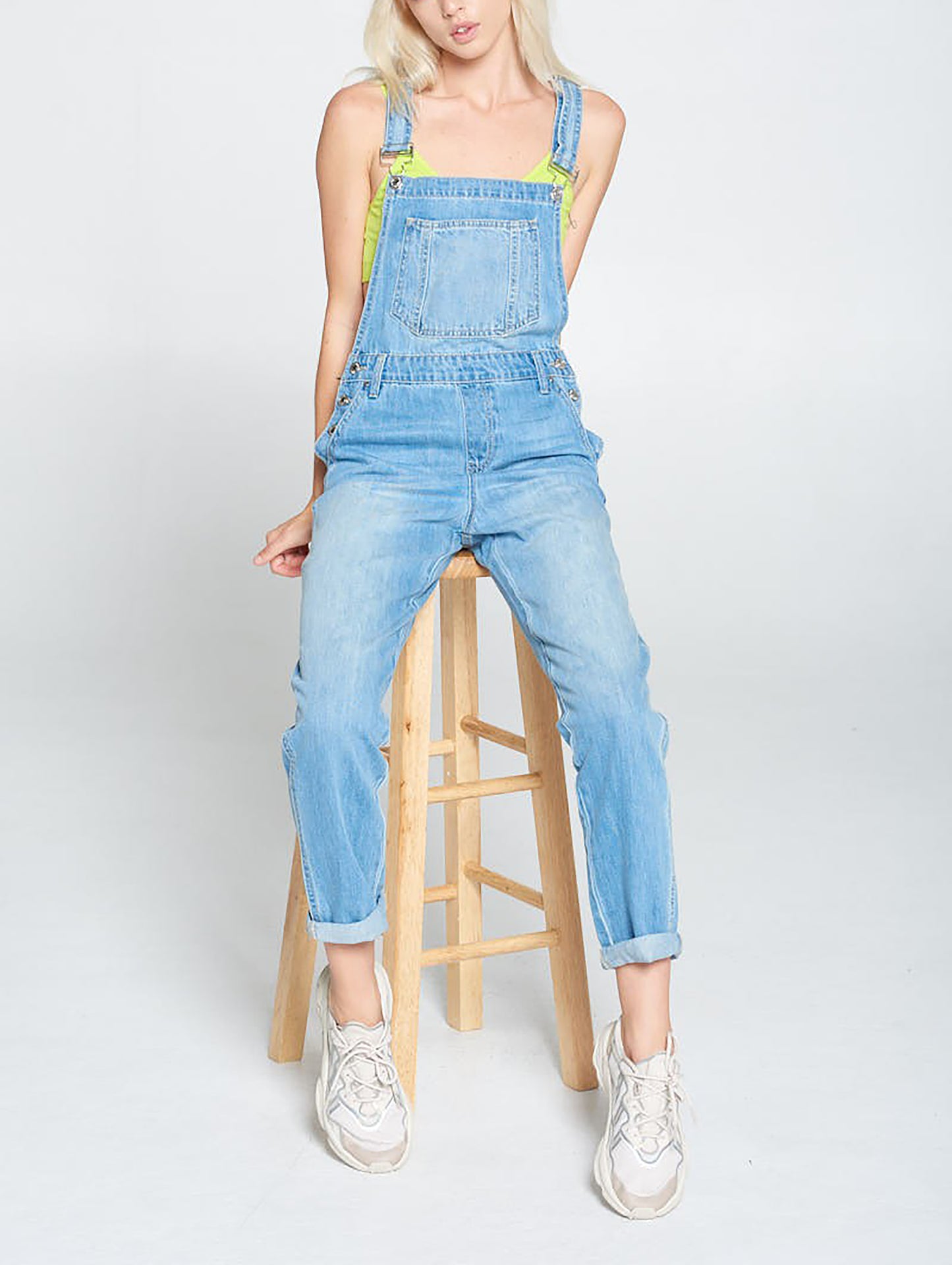 Womens Summer Cute Relax Fit Rolled Hem Bib Jumpsuit Denim Overalls TR171L