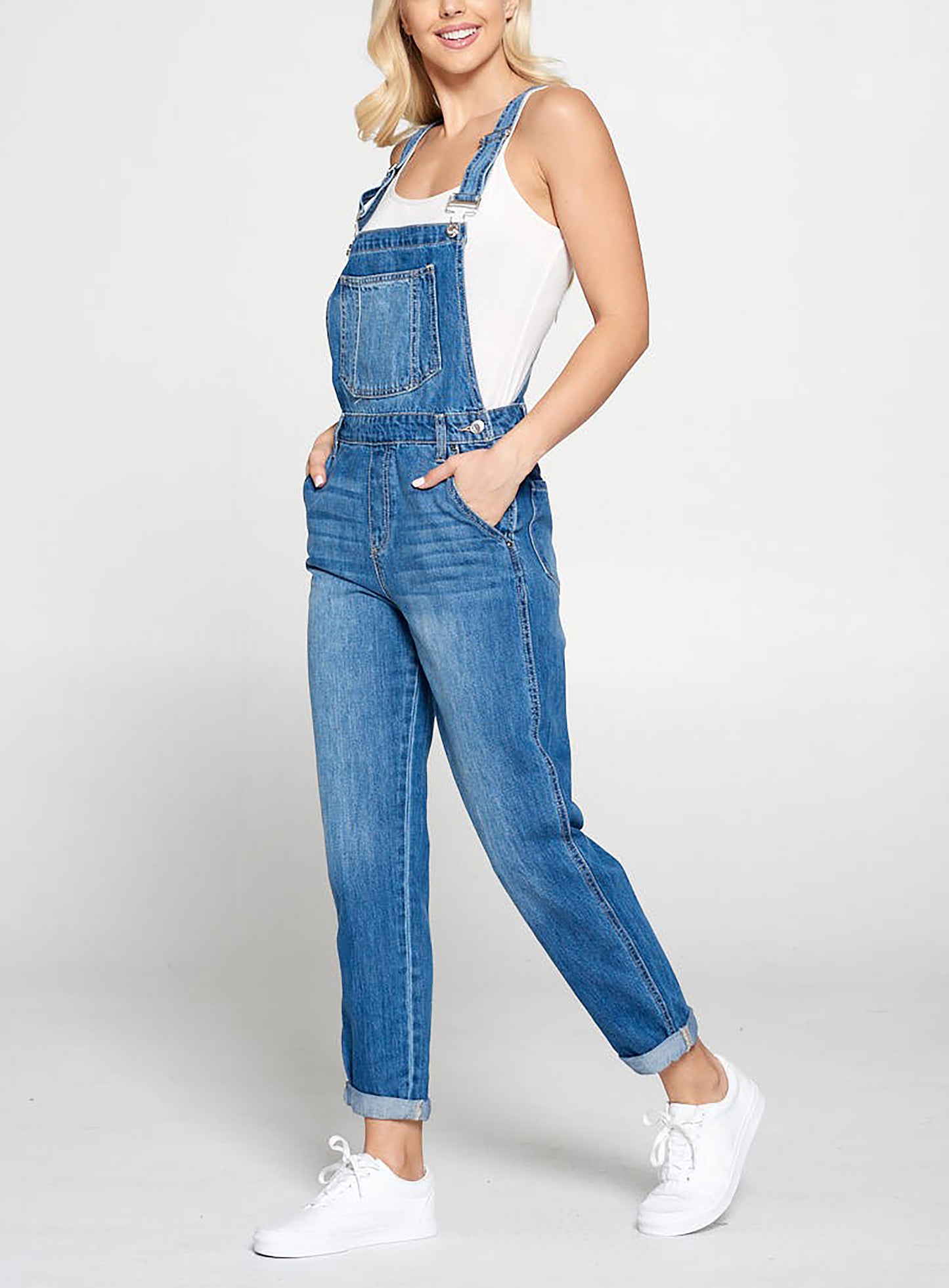 Womens Summer Cute Relax Fit Rolled Hem Bib Jumpsuit Denim Overalls TR171L